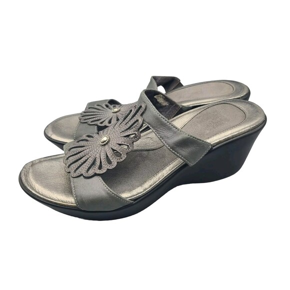 NAOT Sandals Fancy T-Strap Slides Wedge Heel Floral Gray US 9-9.5 40 New $162 - Picture 1 of 9